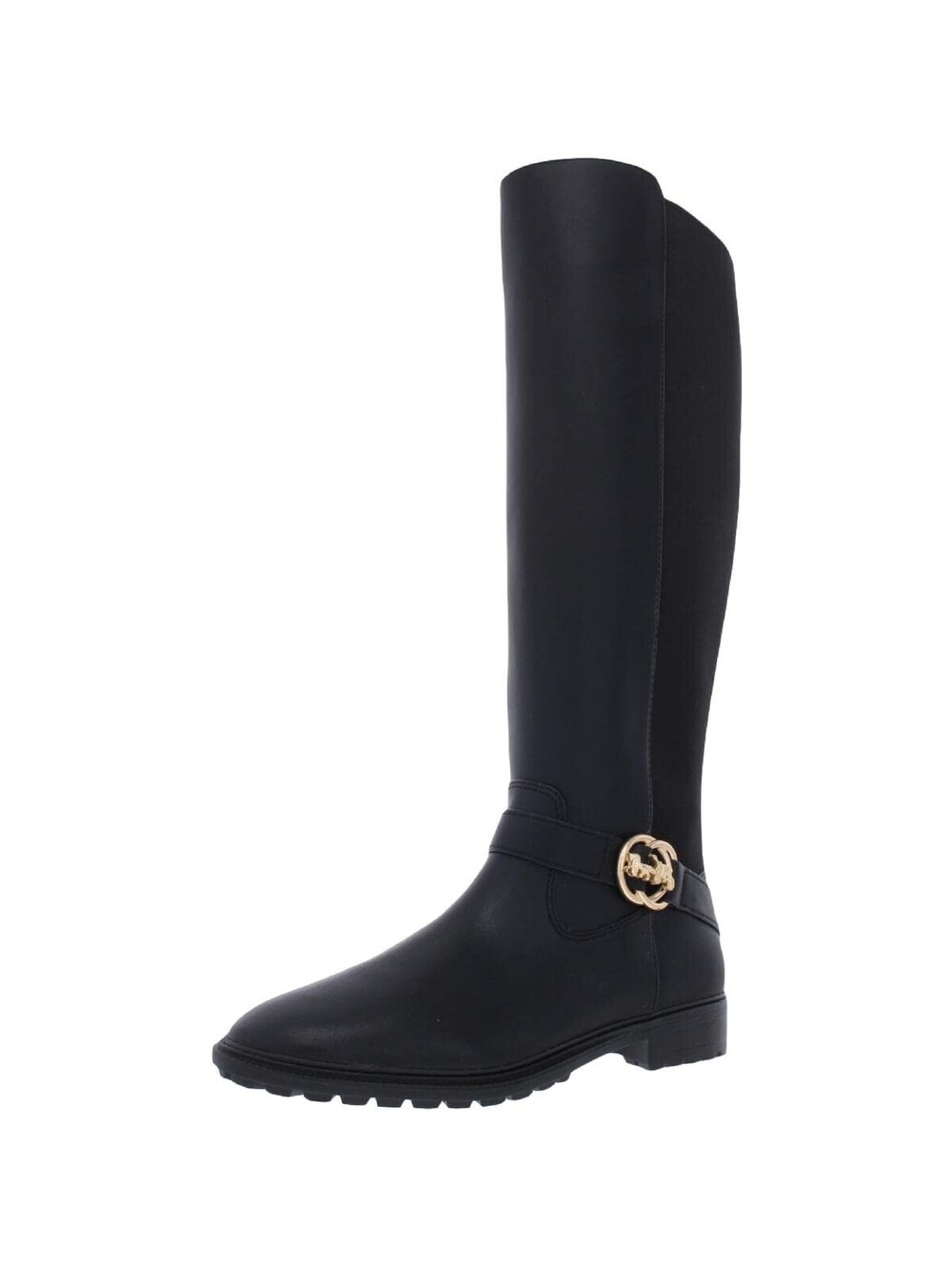 COACH Womens Farrah II Faux-Leather Zipper Knee-High Boots Black 7 Medium (B,M)